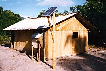 Solar Panel installed on a post for household use of electricity in a rural area of Bangladesh